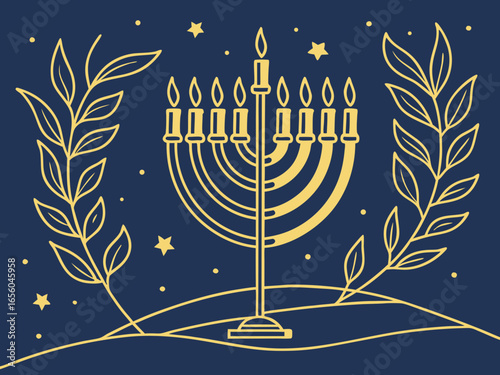 elegant Hanukkah menorah with glowing candles, Happy Hanukkah of Jewish holiday Hanukkah, Holiday, celebrate a holiday.