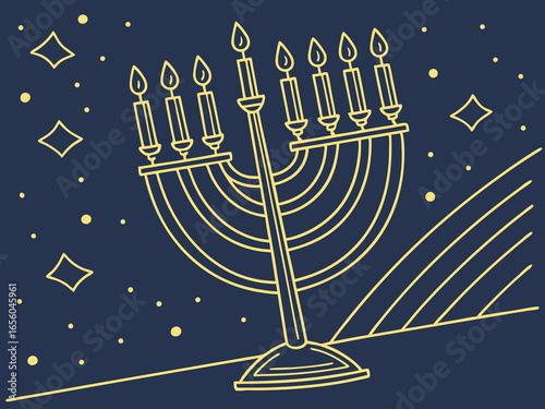elegant Hanukkah menorah with glowing candles, Happy Hanukkah of Jewish holiday Hanukkah, Holiday, celebrate a holiday.