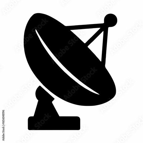 Black Satellite Dish Silhouette – Communication, Broadcasting, and Space Technology Icon