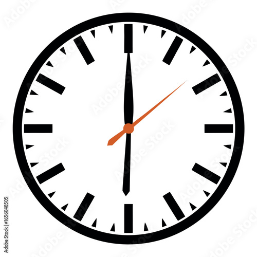 Vector art of a simple analog clock face showing approximately 605, isolated on a