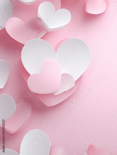 Wallpaper Mural Minimalist Valentine's Day background in soft pink and white tones with abstract heart patterns formed through negative space design, evoking a clean, romantic and modern aesthetic Torontodigital.ca