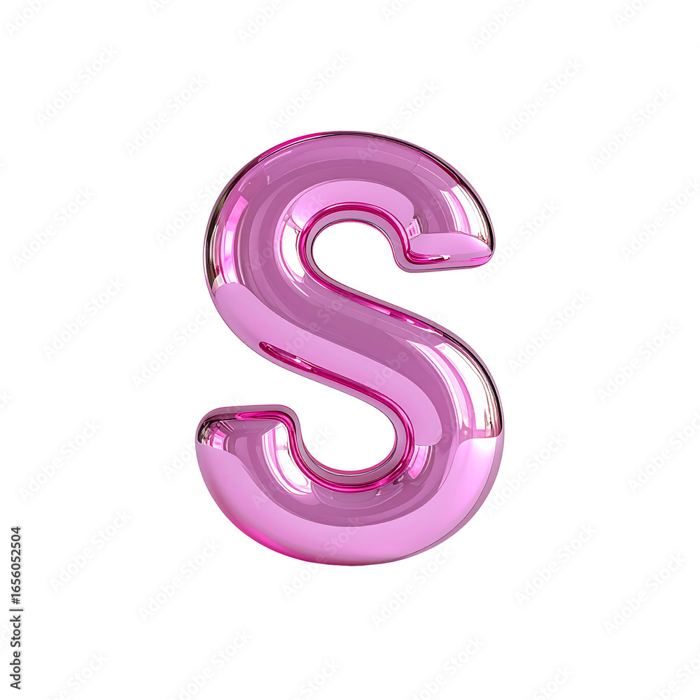 Naklejka premium Glossy Pink Letter S Render in 3D on transparent background