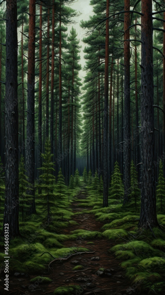 Fototapeta premium Pine forest nature wilderness landscape.