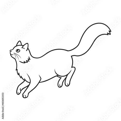 Outline of a cat in mid stride with a bushy tail