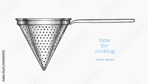 Hand Drawn Vintage Vector Illustration of Kitchen Colander Cooking Utensil Not AI Generated