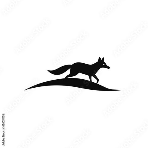 Minimalist walking fox silhouette vector illustration. Modern wild animal logo or icon graphic element.