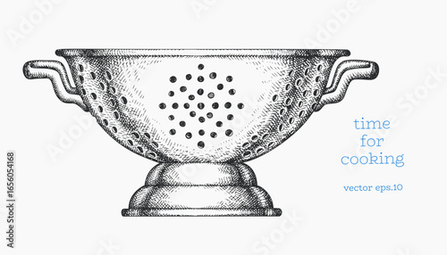 Hand Drawn Vintage Vector Illustration of Kitchen Colander Cooking Utensil Not AI Generated