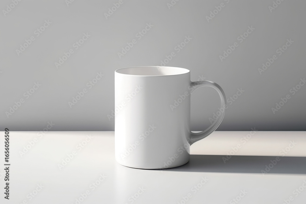 Obraz premium White Mug with Handle on a Light Gray Surface ceramic