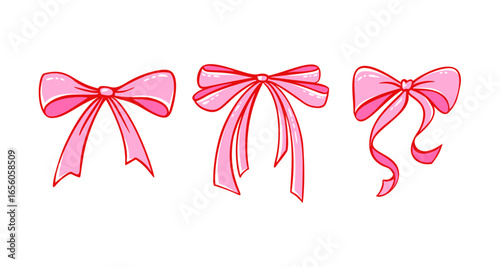 Coquette pink bow ribbon vector - cute vintage gift box with lace details. Romantic Y2K doodle