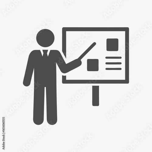 Presenter Icon, Presentation Board, Stick Figure, Business, Vector, White Background