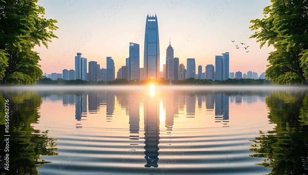 Fototapeta premium city skyline at sunset