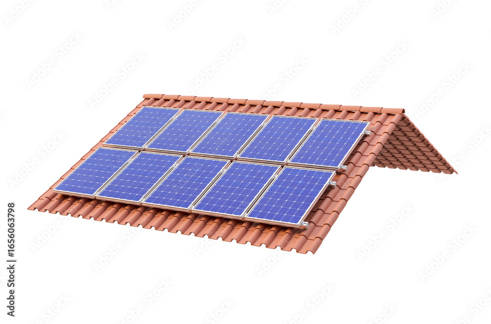 Solar Panel Installation on Roof: An array of solar panels is installed on a traditional tiled roof, embodying sustainability and eco-consciousness in a modern setting. Solar Panel Installation on Roof: An array of solar panels is installed on a traditional tiled roof, embodying sustainability and eco-consciousness in a modern setting.
