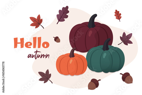 Vector illustration of pumpkin hello autumn. Halloween