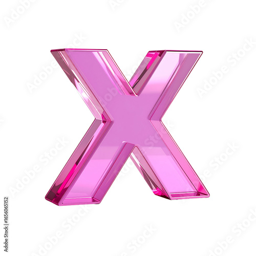 Glossy letter X pink render, elegant typeface on transparent background