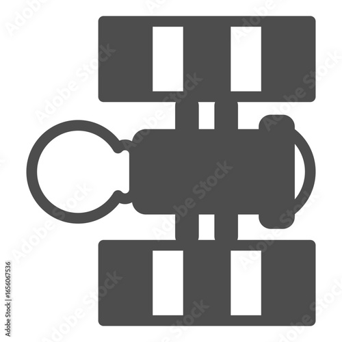 Satellite with solar panels and telescope solid icon, space exploration concept. Vector graphics. Space satellite sign on white background, glyph style icon for mobile or web design.