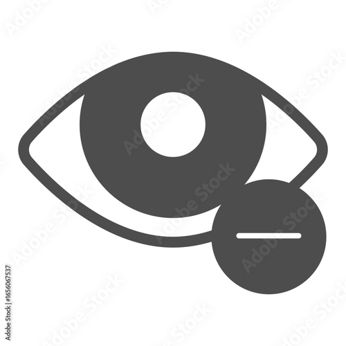 Eye and minus solid icon, vision treatment concept. Vector graphics. Myopia, ophthalmology sign on white background, glyph style icon for mobile or web design.
