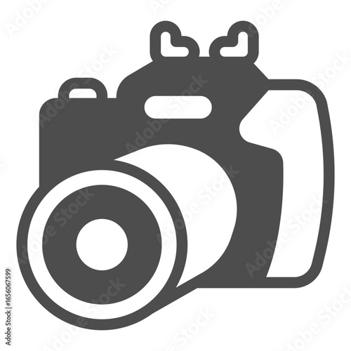 Camera with lenses for multi zoom solid icon, optical equipment concept. Vector graphics. Photo camera sign on white background, glyph style icon for mobile or web design.