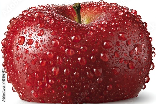 Red apple covered in water droplets