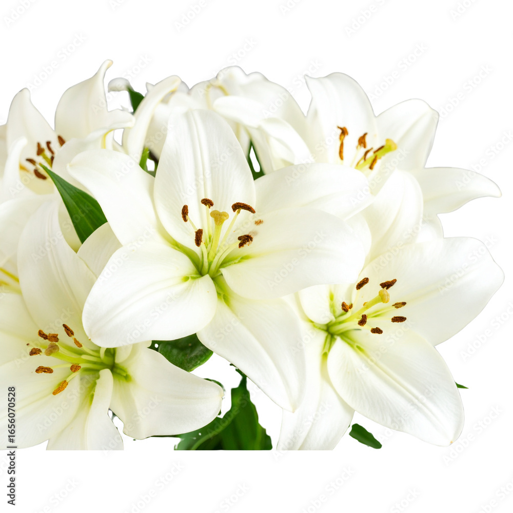 Fototapeta premium White Lily flower bouquet isolated on transparent background 