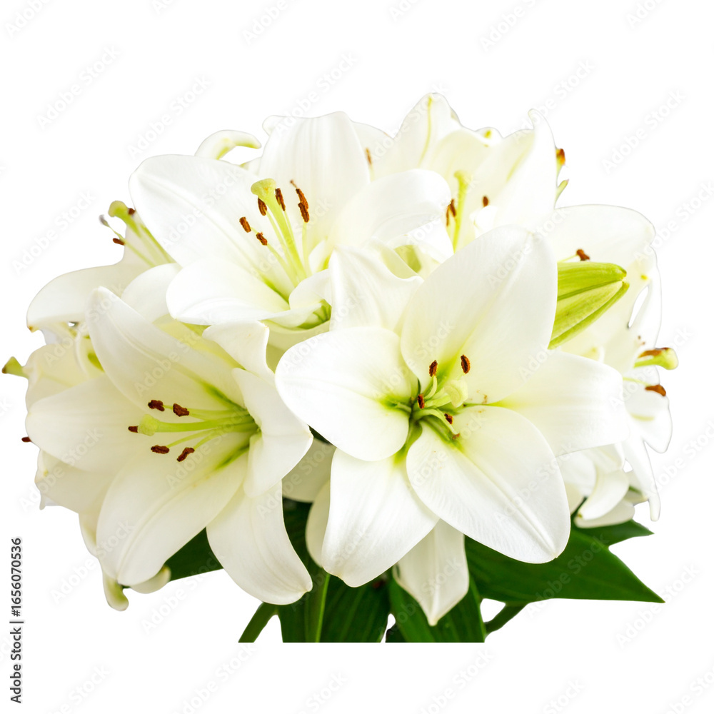 Fototapeta premium White Lily flower bouquet isolated on transparent background