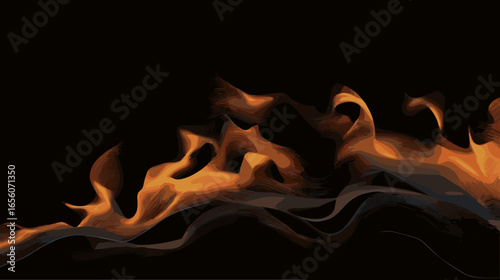 Abstract orange flames on black background representing glitch vector background  