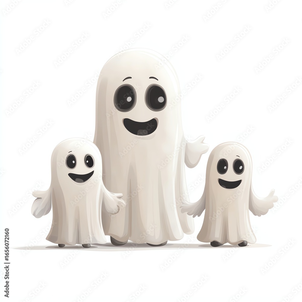 Fototapeta premium Cartoon ghost family isolate white background