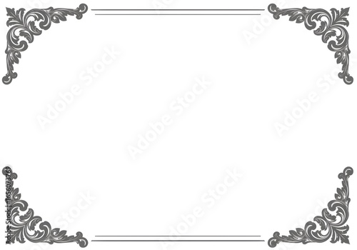 Elegant vintage decorative frame with ornate filigree corners. Classic border design element for invitations, certificates, or formal documents.