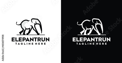 Black Colored Elepant Outline Design Logo Inspiration Silhoutte Elepant Running Logo