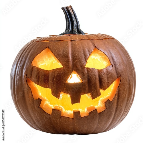 Scary jack o lantern glowing isolate white background