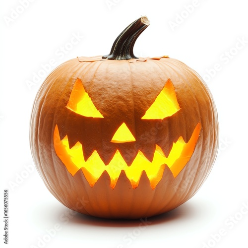 Scary jack o lantern glowing isolate white background