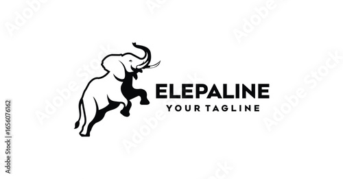 Black Colored Elepant Outline Design Logo Inspiration Silhoutte Elepant Jumping Logo
