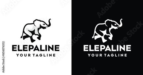 Black Colored Elepant Outline Design Logo Inspiration Silhoutte Elepant Running