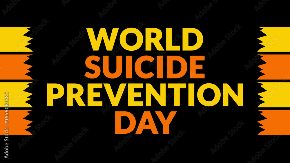 Obraz premium World Suicide Prevention Day text with side lines on a black background. Which is observed every year in September to celebrate and wish World Suicide Prevention Day.
