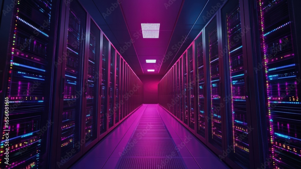Fototapeta premium Glowing AI-Powered Supercomputer Processing Quantum