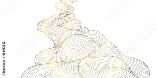 Vector golden line wave on white background, abstract luxury curve premium banner, flow shape. Sea, ocean japanese style elegant illustration.