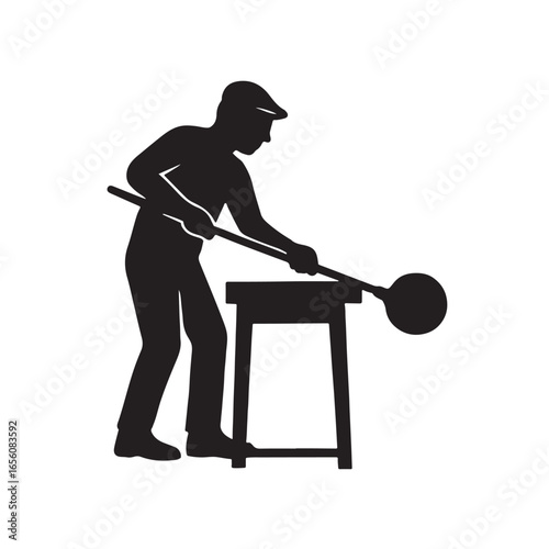Murano Glassblower at Work Vector Silhouette