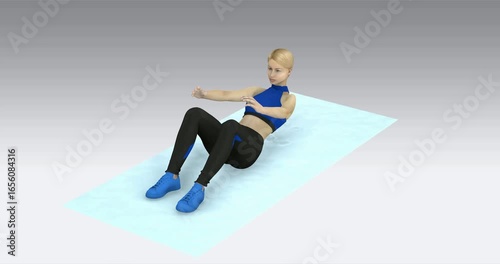 young woman doing exercise, 3d