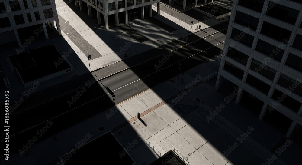 Fototapeta premium Sharp edged building shadow intersects on the ground abstract urban background