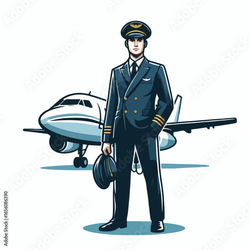  Vector image of a man airplane pilot