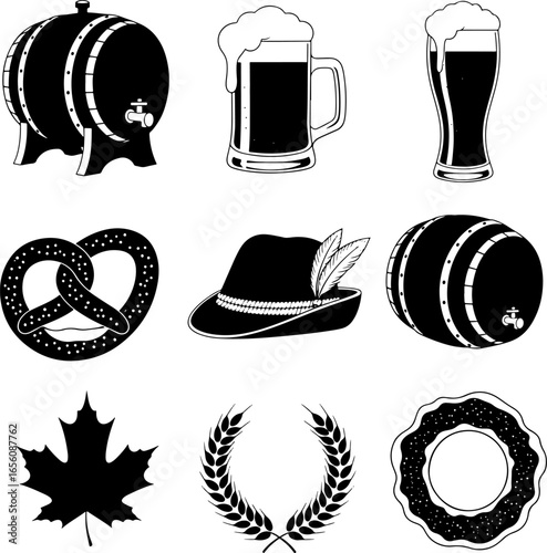 Oktoberfest Black-White Icons Set