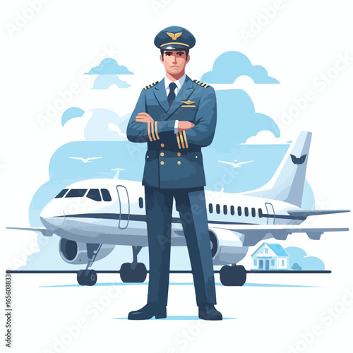  Vector image of a man airplane pilot