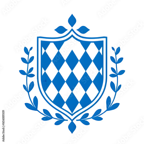 Traditional Bavarian crest with blue and white diamond shield symbolic pride of Oktoberfest PNG