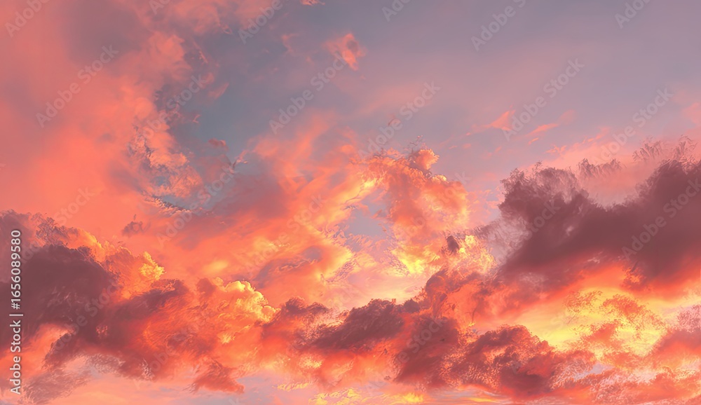 Fototapeta premium Sunset clouds in varying shades of peach, orange, and pink