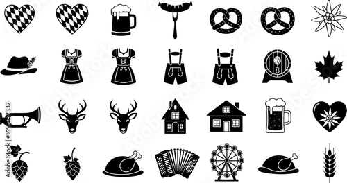 Oktoberfest Black-White Icons Set
