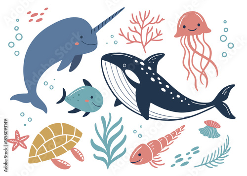 Dolphin fish sea animal icon set 