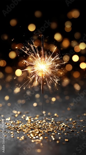 Sparkler lights up the background with golden bokeh in a festive celebration setting during the evening hours