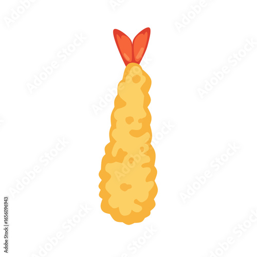 Vector illustration of Japanese shrimp tempura in golden crispy batter, ideal for Asian cuisine, restaurant menu, food design, and culinary decoration