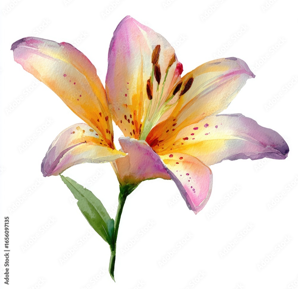 Naklejka premium Delicate, colorful lily flower illustration