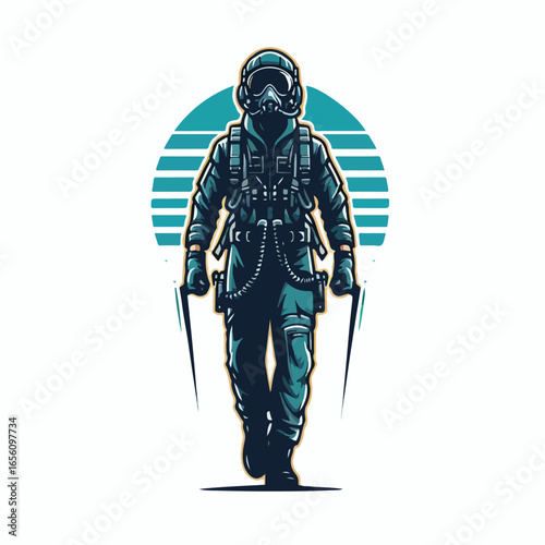 Vector image of a male fighter pilot