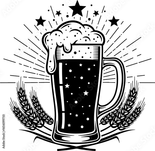 Beer Mug with Wheat and Stars